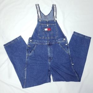 VTG Tommy Jeans Mens Med Denim Cargo Overalls Logo